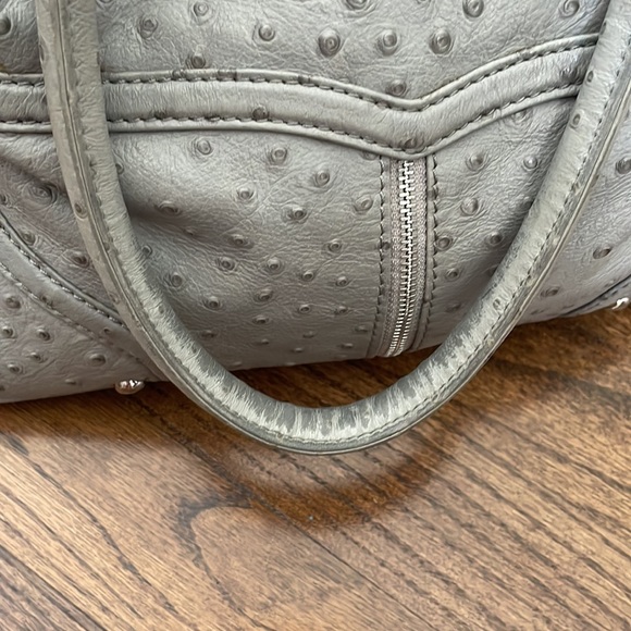 Rebecca Minkoff Leather Ostrich Embossed Grey Handbag with Shoulder Strap - Picture 14 of 16